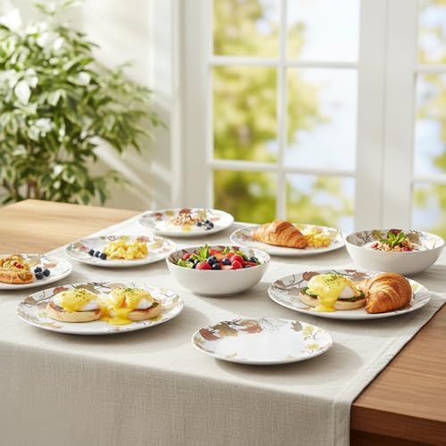 Melamine Dinnerware Set for 4, 12-Piece Fall Dishes, Yellow Maple Leaves - Image 3