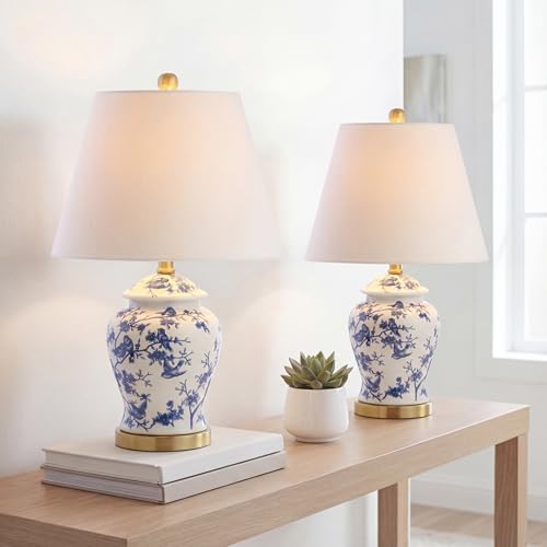 JONATHAN Y Penelope Ginger Jar 22" LED Table Lamp, Blue/White, Set of 2 - Image 2