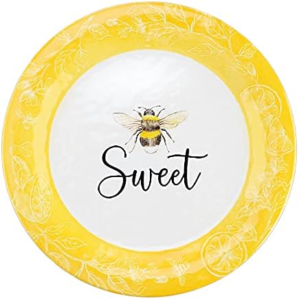 UPware 12 Piece Sweet Bees Melamine Dinnerware Sets, Outdoor Dishes Set, Plates and Bowls Sets, Service for 4, Yellow - Image 2