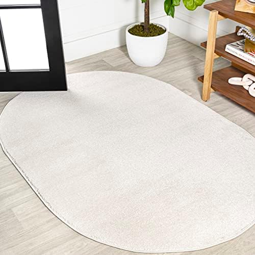 JONATHAN Y Haze Solid Low-Pile Cream 6x9 Oval Indoor Area Rug, Coastal,Bohemian,Minimalist,Classic, Easy-Cleaning for Living Room,Bedroom,Kitchen,Pet Friendly,Non-Shedding (SEU100T-6OV) by JONATHANY