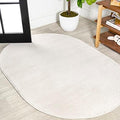 JONATHAN Y Haze Solid Low-Pile Cream 6x9 Oval Indoor Area Rug, Coastal,Bohemian,Minimalist,Classic, Easy-Cleaning for Living Room,Bedroom,Kitchen,Pet Friendly,Non-Shedding (SEU100T-6OV) by JONATHANY