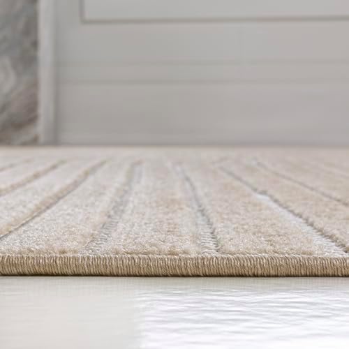 JONATHAN Y Hallie High-Low Curve Beige/Cream 5x8 Indoor/Outdoor Area Rug, Minimalist Geometric, Pet Friendly, for Patio, Backyard, Living Room, Bedroom, Office, Hose-Washable (SCN100D-5) - Image 6