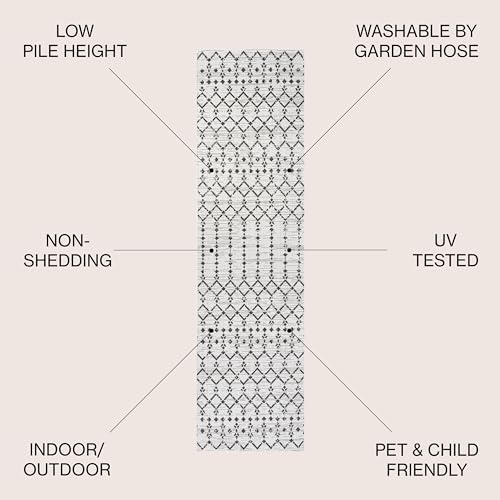 JONATHAN Y Moroccan Geometric Indoor Outdoor Runner Rug 2X10 Cream/Black, Ourika Textured Weave for Backyard, Patio, Porch, Easy-Cleaning, High Traffic, Pet-Friendly, Non-Shedding (SMB108I-210) - Image 2