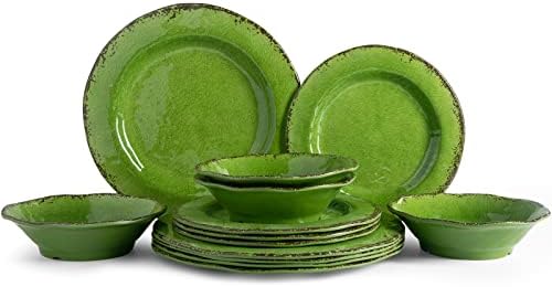 LEHAHA Modern Rustic Melamine Dinnerware Sets, 12-Piece Camping Dishes Set by LEHAHA