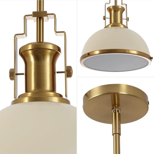 JONATHAN Y Homer Industrial Dome Pendant 13", Almond/Brass Gold - Image 6