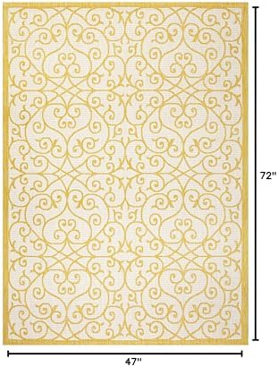 JONATHAN Y Vintage Filigree Indoor Outdoor Area Rug 4X6 Cream/Yellow, Madrid Textured Weave for Backyard, Patio, Porch, Easy-Cleaning, High Traffic, Pet-Friendly, Non-Shedding (SMB107D-4) - Image 2