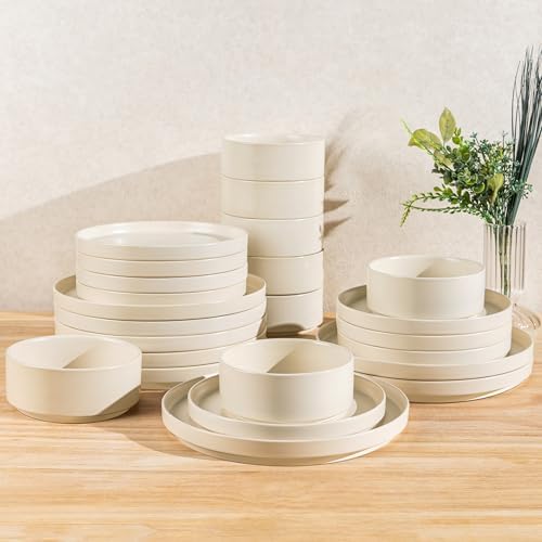 TheTerra Ceramic Dinnerware Set for 8, 24-Piece Plates and Bowls Set by TheTerra