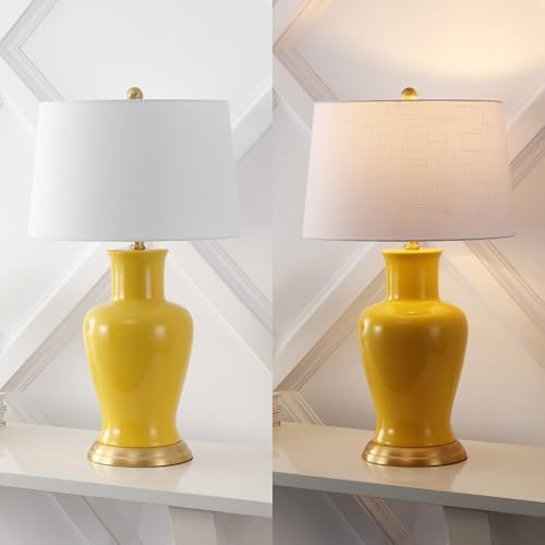JONATHAN Y Julian Classic Ceramic Urn Metal LED Table Lamp 29", Yellow - Image 6