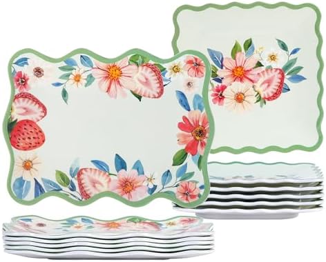 Melamine Appetizer Plates Set of 12, Strawberry Square and Rectangle Trays by molidiki