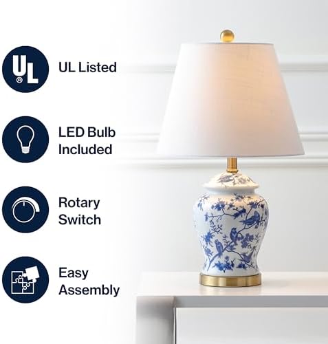 JONATHAN Y Penelope Ginger Jar 22" LED Table Lamp, Blue/White - Image 4