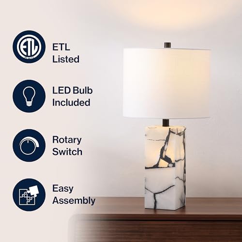 JONATHAN Y Elizabeth Alabaster Nightlight Lamp 24.25", Black/White - Image 4