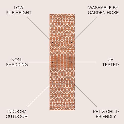 JONATHAN Y Moroccan Geometric Indoor Outdoor Runner Rug 2X8 Orange/Cream, Ourika Textured Weave for Backyard, Patio, Porch, Easy-Cleaning, High Traffic, Pet-Friendly, Non-Shedding (SMB108P-28) - Image 2