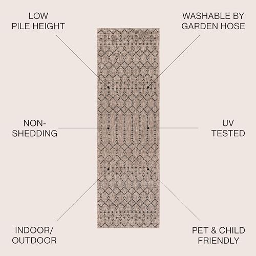 JONATHAN Y Moroccan Geometric Indoor Outdoor Runner Rug 2X8 Natural/Black, Ourika Textured Weave for Backyard, Patio, Porch, Easy-Cleaning, High Traffic, Pet-Friendly, Non-Shedding (SMB108D-28) - Image 2