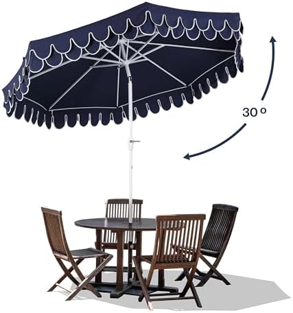 JONATHAN Y Tracy 9' Scalloped Market Patio Umbrella, Navy/White - Image 5