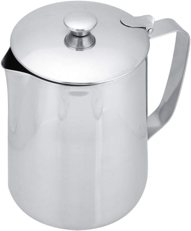 Stainless Steel Coffee Cup Mug Milk Frothing Pitcher Jug with Lid for Latte Coffee Art for Office Kitchen(2000mL)