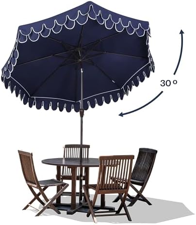 JONATHAN Y Tracy 9' Scalloped Market Patio Umbrella, Navy/Dark Brown - Image 5