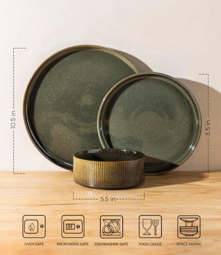 TheTerra Ceramic Dinnerware Set for 4, 12-Piece Plates and Bowls Set - Image 2