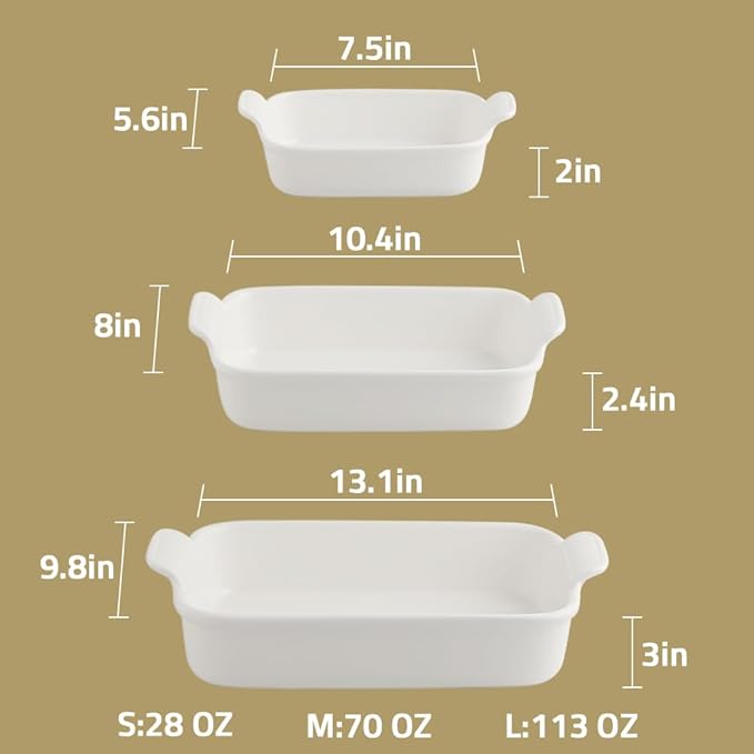 Sweejar Baking Pans Set, Ceramic 9x13 Baking Dish with Handle, Rectangular Casserole Dishes for Oven, Bakeware Sets of 3, Durable Lasagna Pan Deep for Kitchen, Banquet, Wedding Gift(Black)