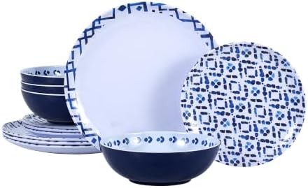 12Pcs Melamine Dinnerware Set - Unbreakable Plates and Bowls Set by LECHOO
