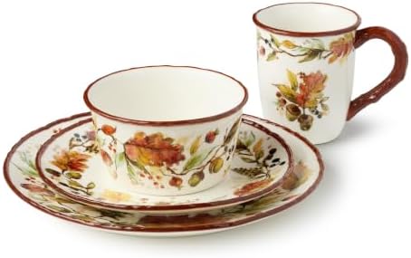 Autumn Meadows 16-Piece DINNERWARE SET, SERVICE for 4 — Complete harvest table artistry for four, uniting hand-painted botanicals, warm russet rims, and the golden glow of the season. - Image 3