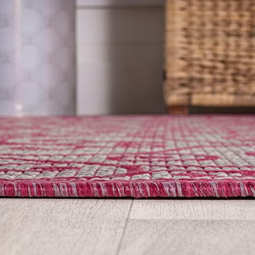 JONATHAN Y Vintage Filigree Indoor Outdoor Runner Rug 2X10 Light Gray/Fuchsia, Madrid Textured Weave for Backyard, Patio, Porch, Easy-Cleaning, High Traffic, Pet-Friendly, Non-Shedding (SMB107I-210) - Image 6