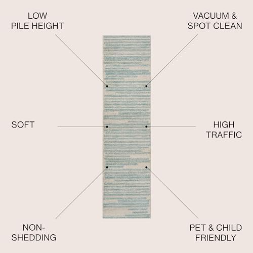 JONATHAN Y Khalil Modern Berber Stripe Cream/Turquoise Runner Rug, 2x8, Contemporary, Bohemian, Easy-Cleaning for Living Room, Bedroom, Kitchen, Pet Friendly, Non-Shedding (MOH207B-28) - Image 3