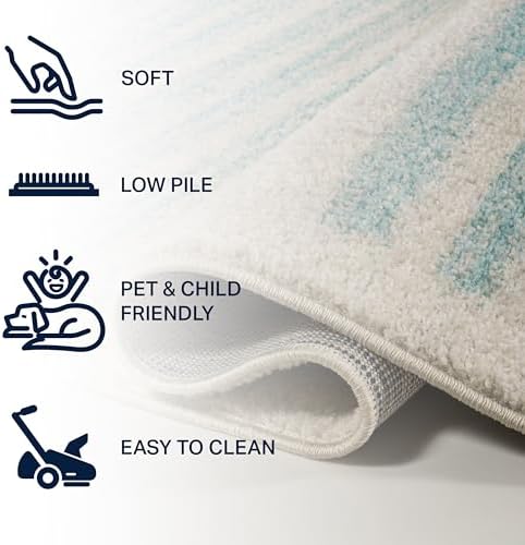 JONATHAN Y Khalil Modern Berber Stripe Cream/Turquoise Runner Rug, 2x8, Contemporary, Bohemian, Easy-Cleaning for Living Room, Bedroom, Kitchen, Pet Friendly, Non-Shedding (MOH207B-28) - Image 5