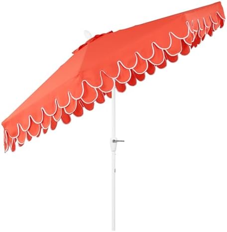 JONATHAN Y Tracy 9' Scalloped Market Patio Umbrella, Coral Red/White - Image 6
