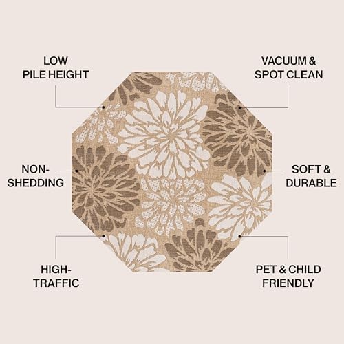 JONATHAN Y Floral Textured Weave Indoor Outdoor Octagon Area Rug 5 Ft Brown/Cream, Zinnia Modern for Backyard, Patio, Porch, Easy-Cleaning, High Traffic, Pet-Friendly, Non-Shedding (SMB110I-5TGN) - Image 2