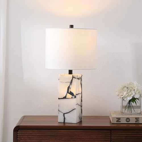 JONATHAN Y Elizabeth Alabaster Nightlight Lamp 24.25", Black/White - Image 2