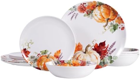 Melamine Dinnerware Set for 4, 12-Piece Pumpkin Plates and Bowls, BPA-Free by molidiki