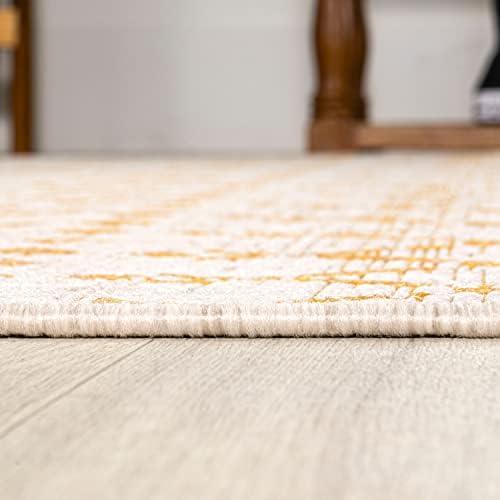 JONATHAN Y Moroccan Geometric Indoor Outdoor Round Area Rug 5 Ft Cream/Yellow, Ourika Textured Weave for Backyard, Patio, Porch, Easy-Cleaning, High Traffic, Pet-Friendly, Non-Shedding (SMB108J-5R) - Image 4