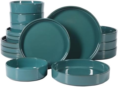 Bloomhouse - Two Time Oprah's Favorite Things Winner - Santorini Mist Double Bowl Terracotta Reactive Glaze Plates and Bowls Dinnerware Set - Jade Blue Green, Service for Four (16pcs) by Unknown
