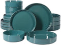 Bloomhouse - Two Time Oprah's Favorite Things Winner - Santorini Mist Double Bowl Terracotta Reactive Glaze Plates and Bowls Dinnerware Set - Jade Blue Green, Service for Four (16pcs) by Unknown