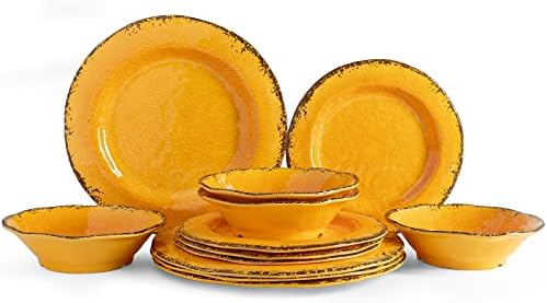 LEHAHA Rustic Melamine Dinnerware Sets for 4, Harvest Plates and Bowls Set by LEHAHA