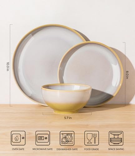 TheTerra Ceramic Dinnerware Set for 4, 12-Piece Plates and Bowls Set - Image 2