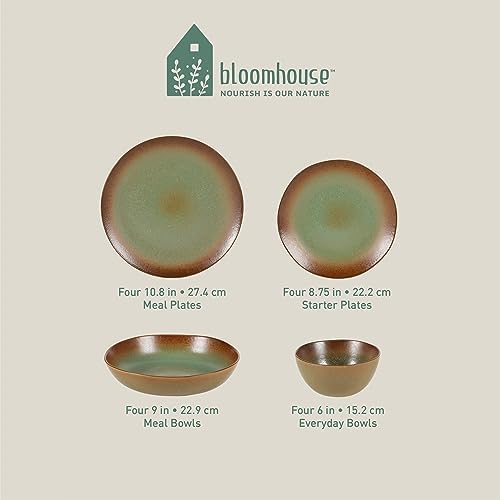 Bloomhouse - Two Time Oprah's Favorite Things Winner - Palermo Sun Double Bowl Stoneware Reactive Glaze Plates and Bowls Dinnerware Set - Cardamom Green, Service for Four (16pcs) - Image 3