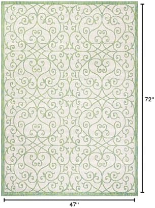 JONATHAN Y Vintage Filigree Indoor Outdoor Area Rug 4X6 Cream/Green, Madrid Textured Weave for Backyard, Patio, Porch, Easy-Cleaning, High Traffic, Pet-Friendly, Non-Shedding (SMB107J-4) - Image 2