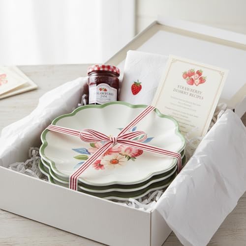 Melamine Salad Plates Set of 4, 9 Inch Strawberry Floral Dessert Plates - Image 6