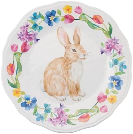 UPware 12 Piece Floral Bunny Melamine Dinnerware Sets, Outdoor Dishes Set, Plates and Bowls Sets, Easter Decorations, Service for 4, Multicolor - Image 6