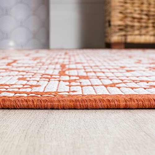 JONATHAN Y Vintage Filigree Indoor Outdoor Round Area Rug 5 Ft Cream/Orange, Madrid Textured Weave for Backyard, Patio, Porch, Easy-Cleaning, High Traffic, Pet-Friendly, Non-Shedding (SMB107L-5R) - Image 4