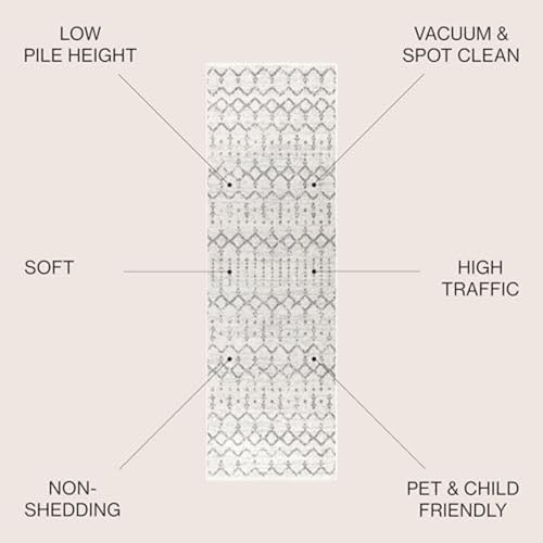 JONATHAN Y Boho Vintage Diamond Cream/Gray Runner Rug 2X8 ft, Moroccan Hype for Living Room, Bedroom, Kitchen, Office, Easy-Cleaning, High Traffic, Pet-Friendly, Non-Shedding (MOH101B-28) - Image 2