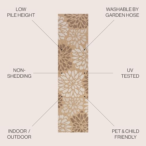 JONATHAN Y Floral Textured Weave Indoor Outdoor Runner Rug 2X10 Brown/Cream, Zinnia Modern for Backyard, Patio, Porch, Easy-Cleaning, High Traffic, Pet-Friendly, Non-Shedding (SMB110I-210) - Image 2