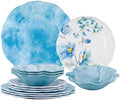 UPware 12 Piece Campanula Melamine Dinnerware Sets, Outdoor Dishes Set, Plates and Bowls Sets, Service for 4, Sky Blue by UPware