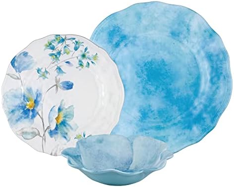 UPware 12 Piece Campanula Melamine Dinnerware Sets, Outdoor Dishes Set, Plates and Bowls Sets, Service for 4, Sky Blue - Image 2