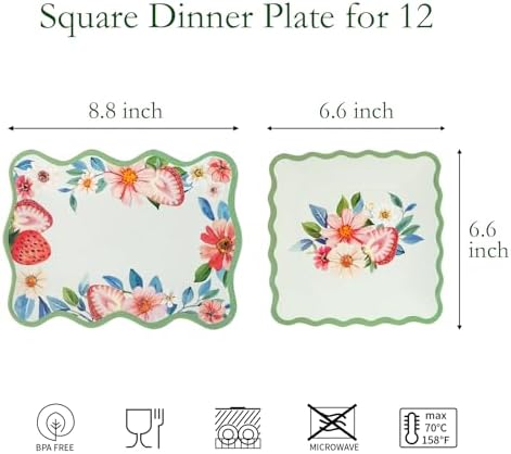 Melamine Appetizer Plates Set of 12, Strawberry Square and Rectangle Trays - Image 2