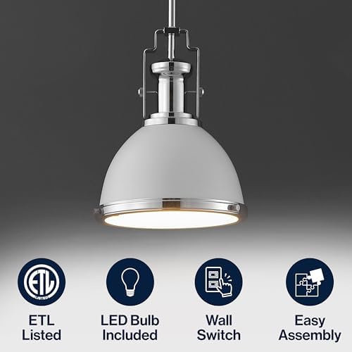 JONATHAN Y Homer Industrial Dome Pendant 10", White/Chrome - Image 4