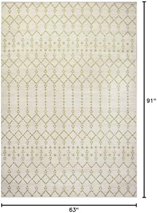JONATHAN Y Moroccan Geometric Indoor Outdoor Area Rug 5X8 Cream/Green, Ourika Textured Weave for Backyard, Patio, Porch, Easy-Cleaning, High Traffic, Pet-Friendly, Non-Shedding (SMB108M-5) - Image 2