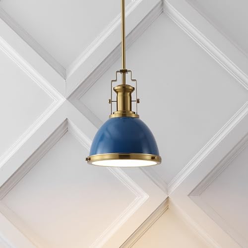 JONATHAN Y Homer Industrial Dome Pendant 10", Navy/Brass Gold - Image 2
