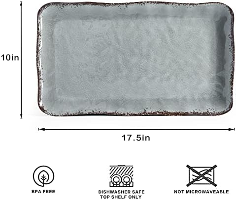 LEHAHA Melamine Crackled Rustic Serving Platter Set of 2, Rectangular Trays - Image 6